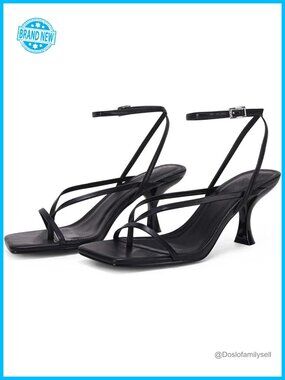Kitten Heel Square Toe Lace Up Sandals Mules Party Shoes
